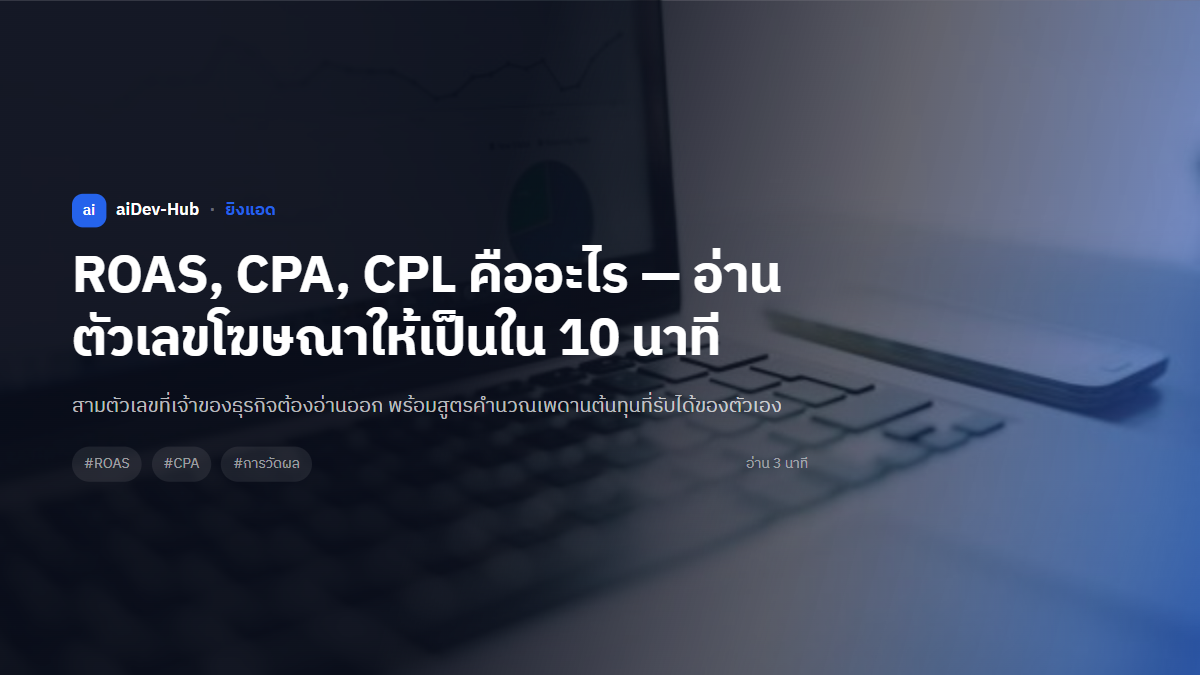 ROAS, CPA, CPL คืออะไร — อ่านตัวเลขโฆษณาให้เป็นใน 10 นาที
